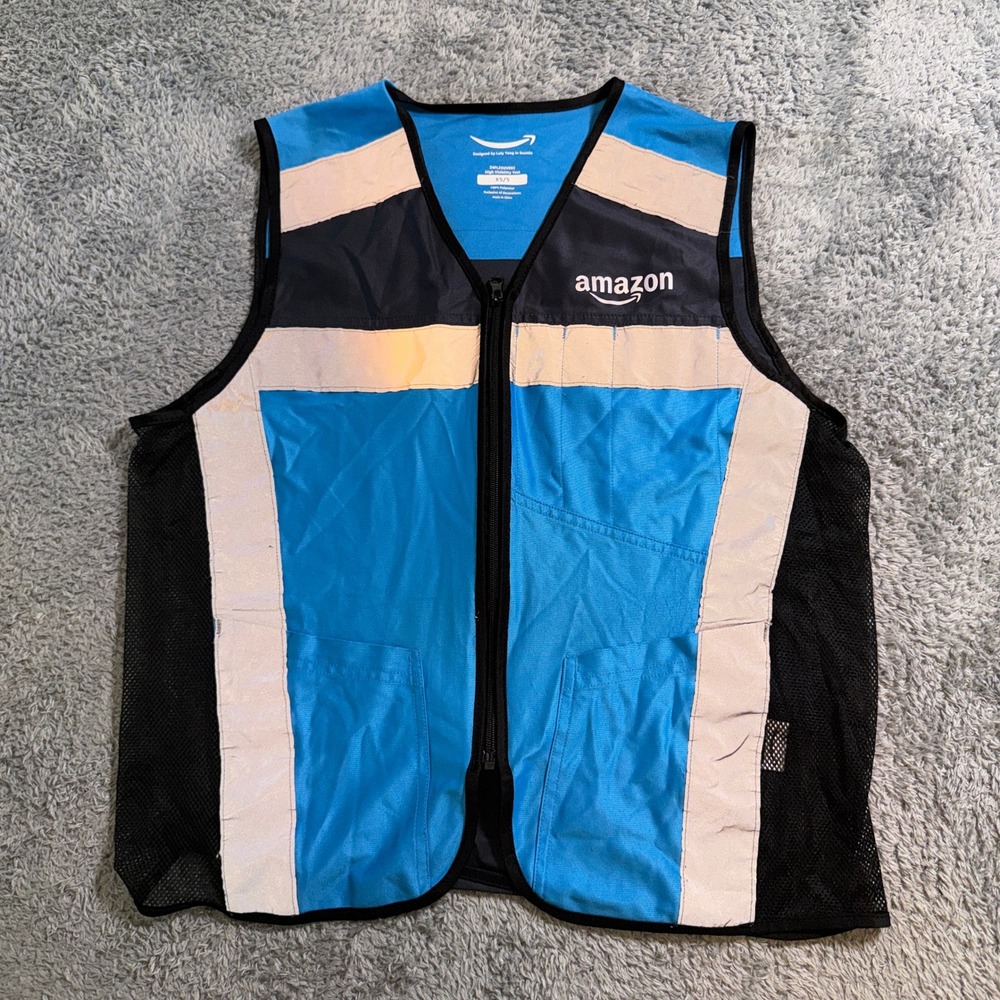 Amazon High Visibility Vest XS/S Blue Reflective Delivery Driver Uniform Zip Up